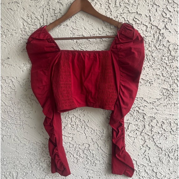 ZARA Cropped Blouse with Puff Sleeves Women’s XS NWT - Picture 4 of 10